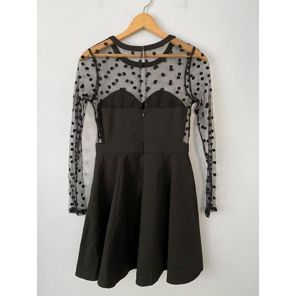 Black Polka Dot Mesh Long Sleeve Dress Coincidence & Chance Size S Polyester & V - Picture 1 of 10